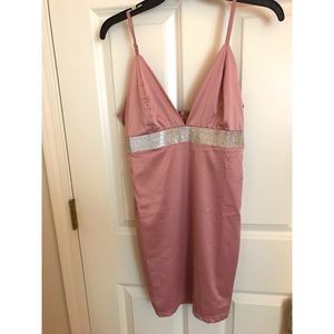 Pink Rhinestoned Mini Dress